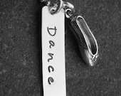Hand Stamped Jewelry Dance sterling silver necklace with ballet shoe charm Ready to Ship