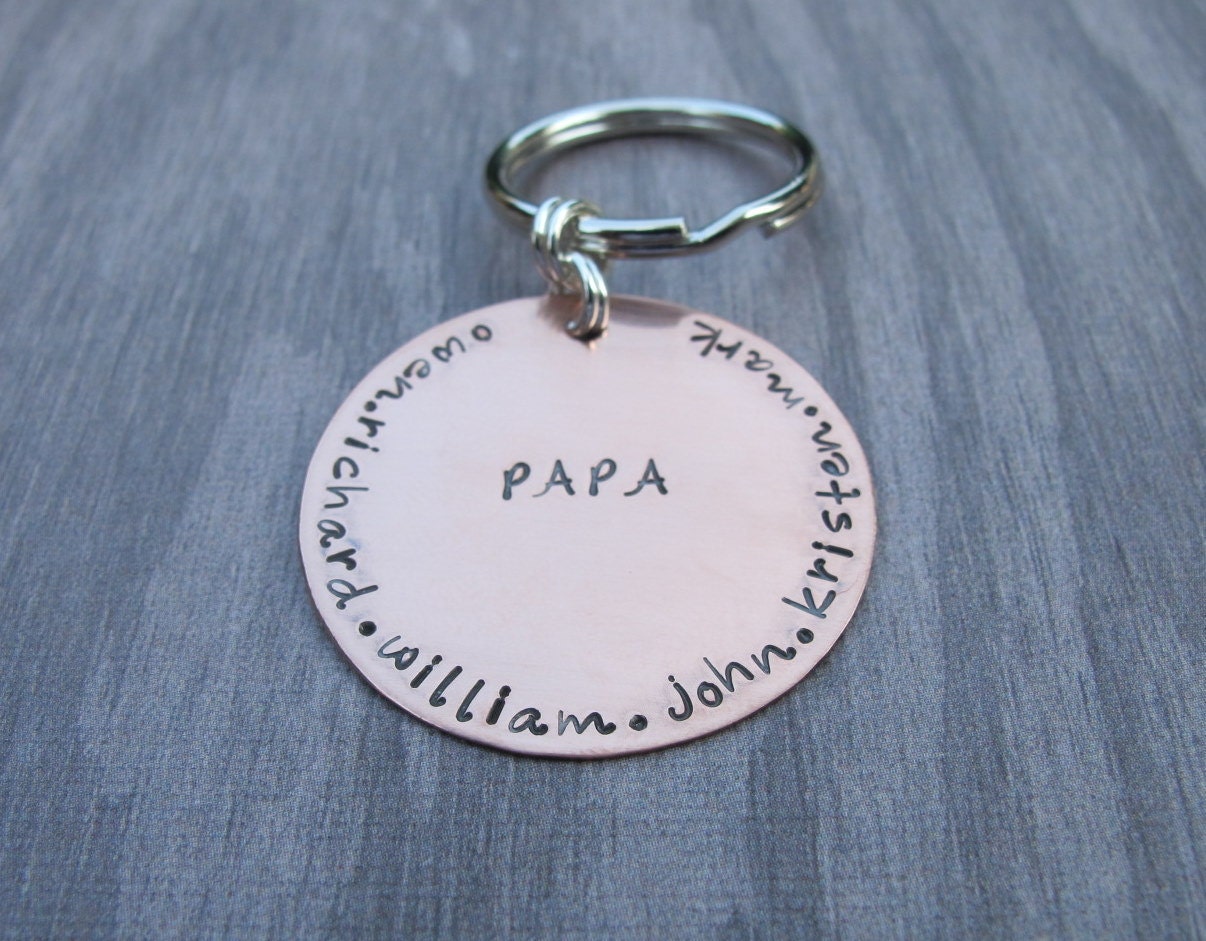 Hand Stamped Jewelry  Custom Personalized Grande Copper Key Chain For Dad Fathers Day