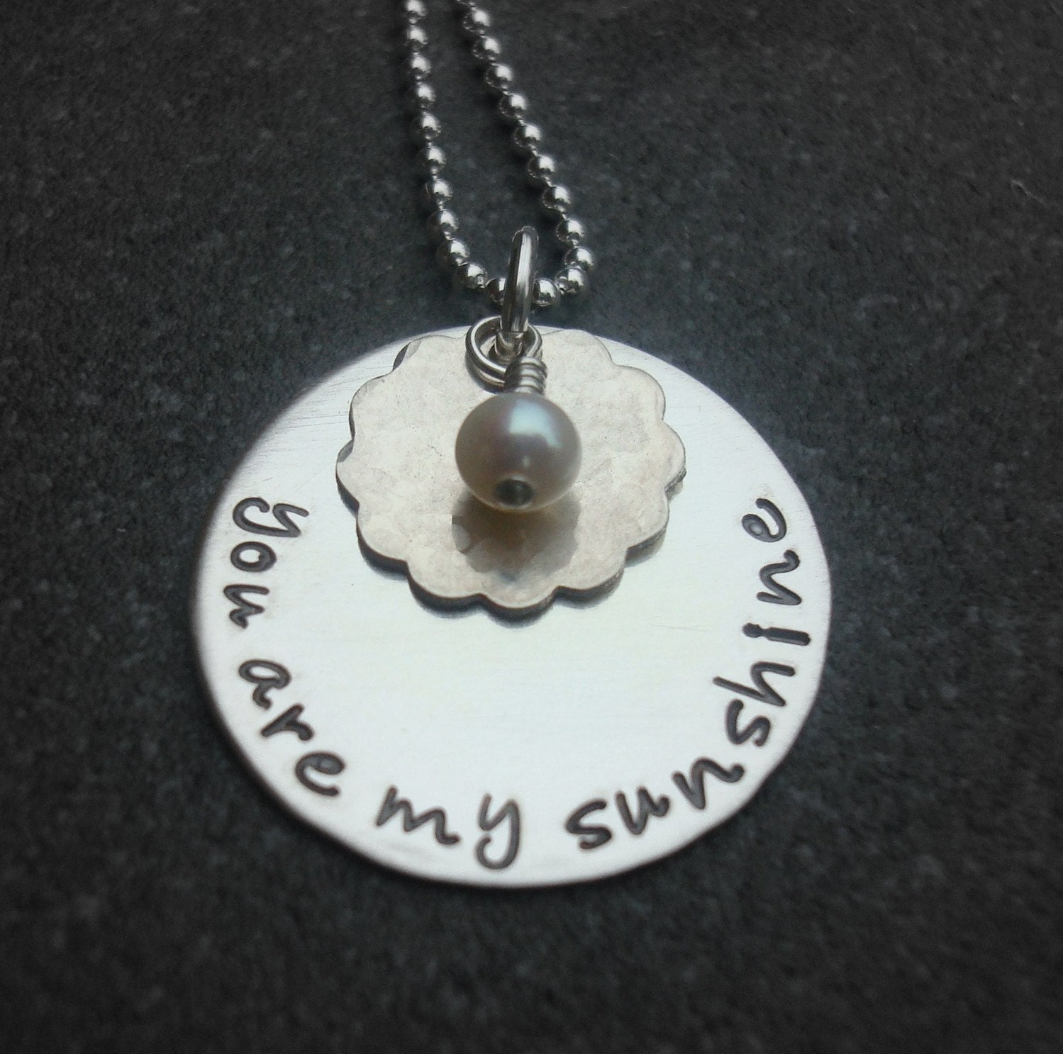 Hand Stamped Jewelry You Are My Sunshine Necklace In Fancy Lowercase Script