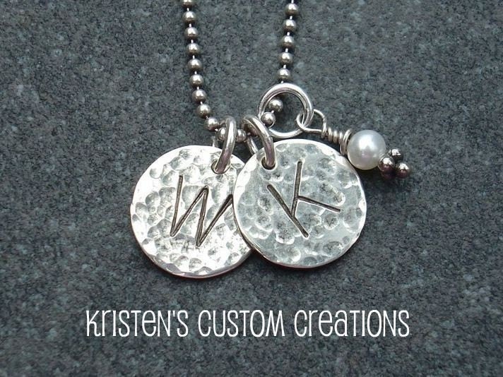 Hand Stamped Jewelry Grande Double Hammered Initial Necklace