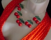cherry necklace CHERRY CHEESECAKE NECKLACE gift boxed 1950s pin up cherries rockabilly valentines day gift
