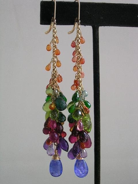 Haute Couture...Tantalizing Gemstone Laden Gold Filled Signature Original Tassel Earrings with Tanzanite