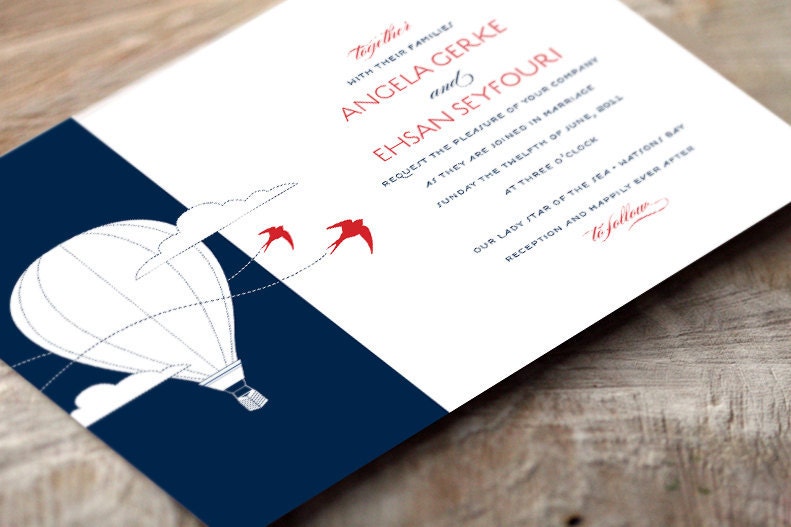 Hot Air Balloon and Birds Wedding Invitation