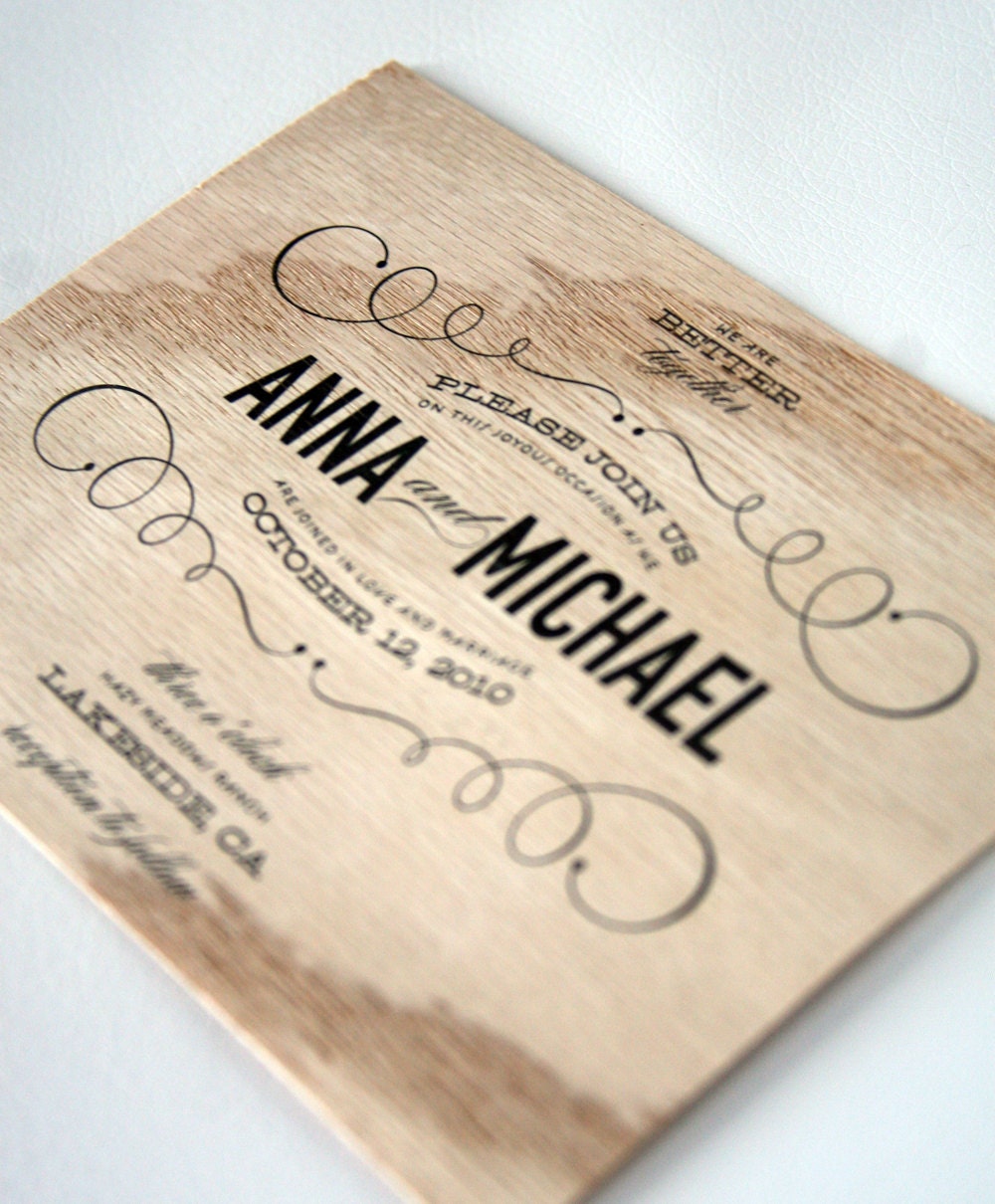 Vintage Type Wooden Wedding Invitations