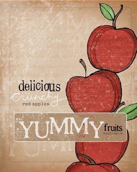 Vintage inspired Crate label print- Delicious Red Apples