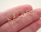 FRESERVED FOR KIRSTY - Easter bunny, egg, carrot, and chick 14k gold filled post earrings set - Simple spring jewelry