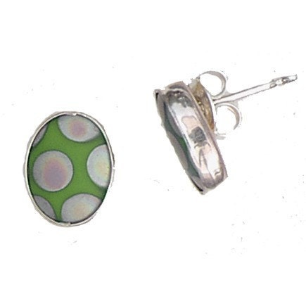 ON SALE Vintage Porcelain and Sterling Silver Post Earrings in dark lime