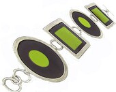 Large Two Tone Silver/recycled aluminum lime and black bracelet
