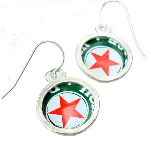 Beer Bottle Cap/ Sterling Silver Earrings