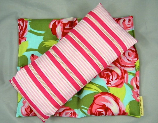 Neck Wrap Lumbar Back Relief Heat Pack Set  Hot Cold Therapy Organic Flaxseed Rice Lavender Scented Tumble Rose Pink Mother's Day Gift Idea