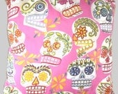 SALE 20% Off Pink Sugar Skull Rockabilly Day of the Dead Decorative Pillow