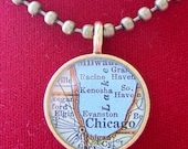 Map Pendant Custom Order Option for Goldtone Small Round, Map Charm, Map Jewelry