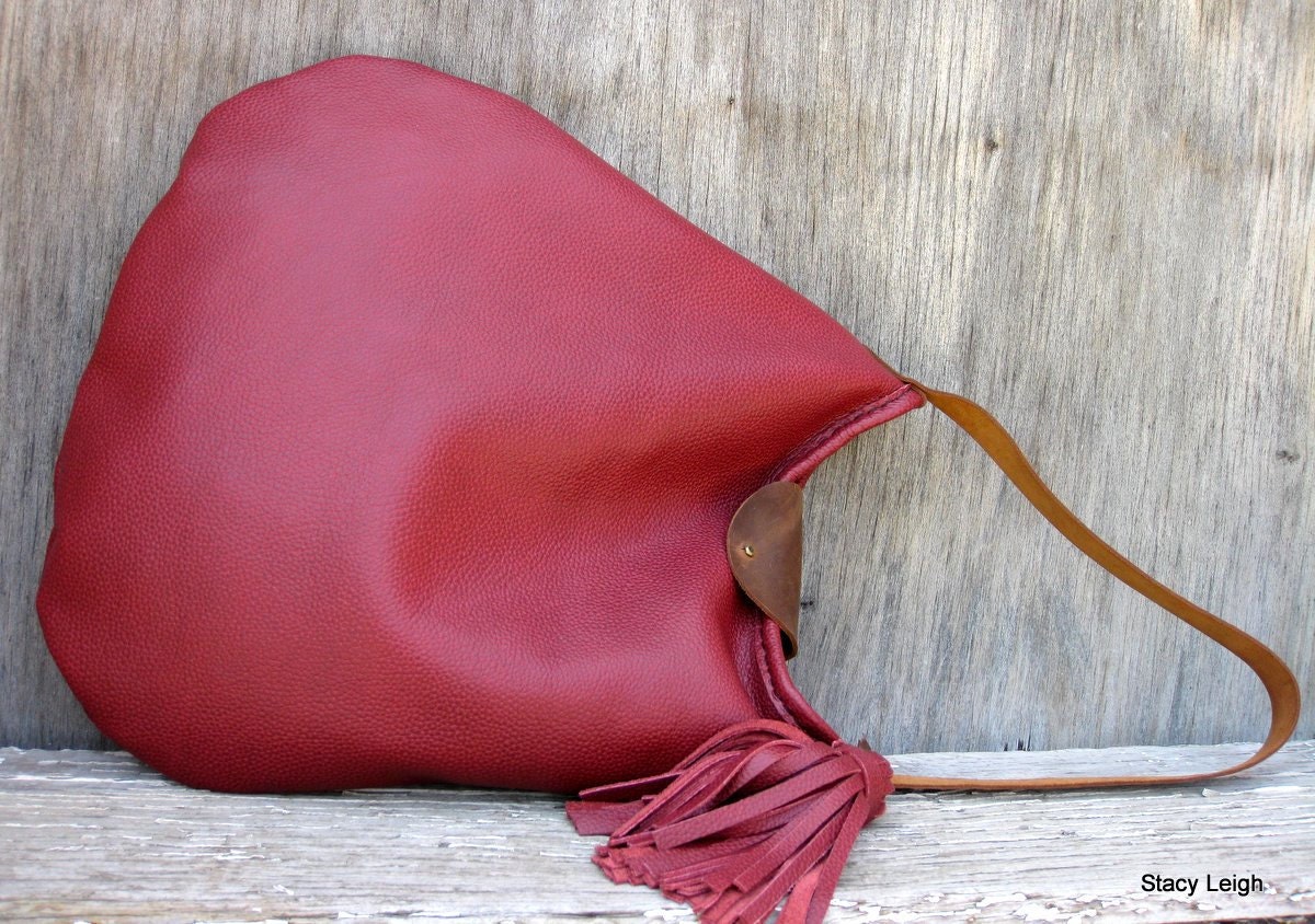 Cinnamon Red Leather Hobo Bag with Mustang Oiled Accents and Large Tassel by Stacy Leigh