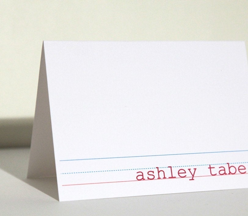 thank you cards with vintage notebook paper envelopes, primary school (set of 8)
