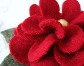 Crimson Zinnia Flower Brooch - Felted Recycled Sweater Wool Pin