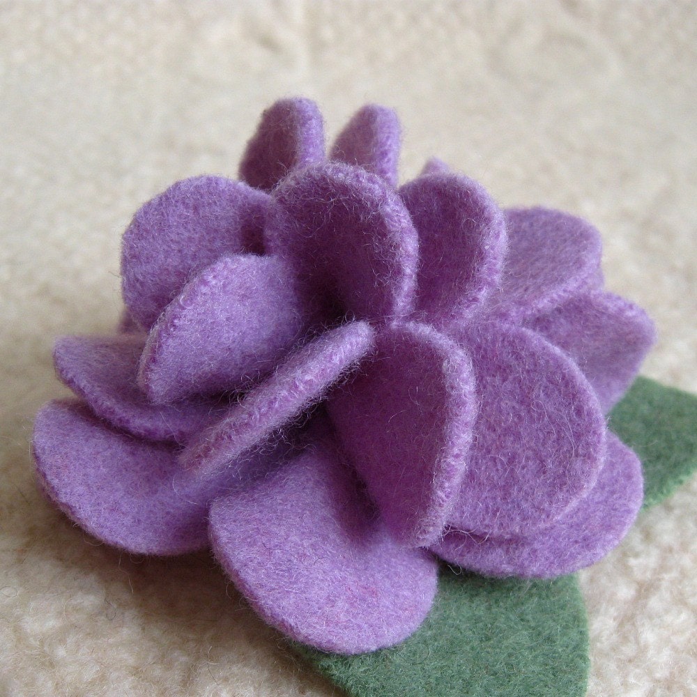 Lavender Peony Flower Brooch - Eco Friendly Repurposed Sweater Wool