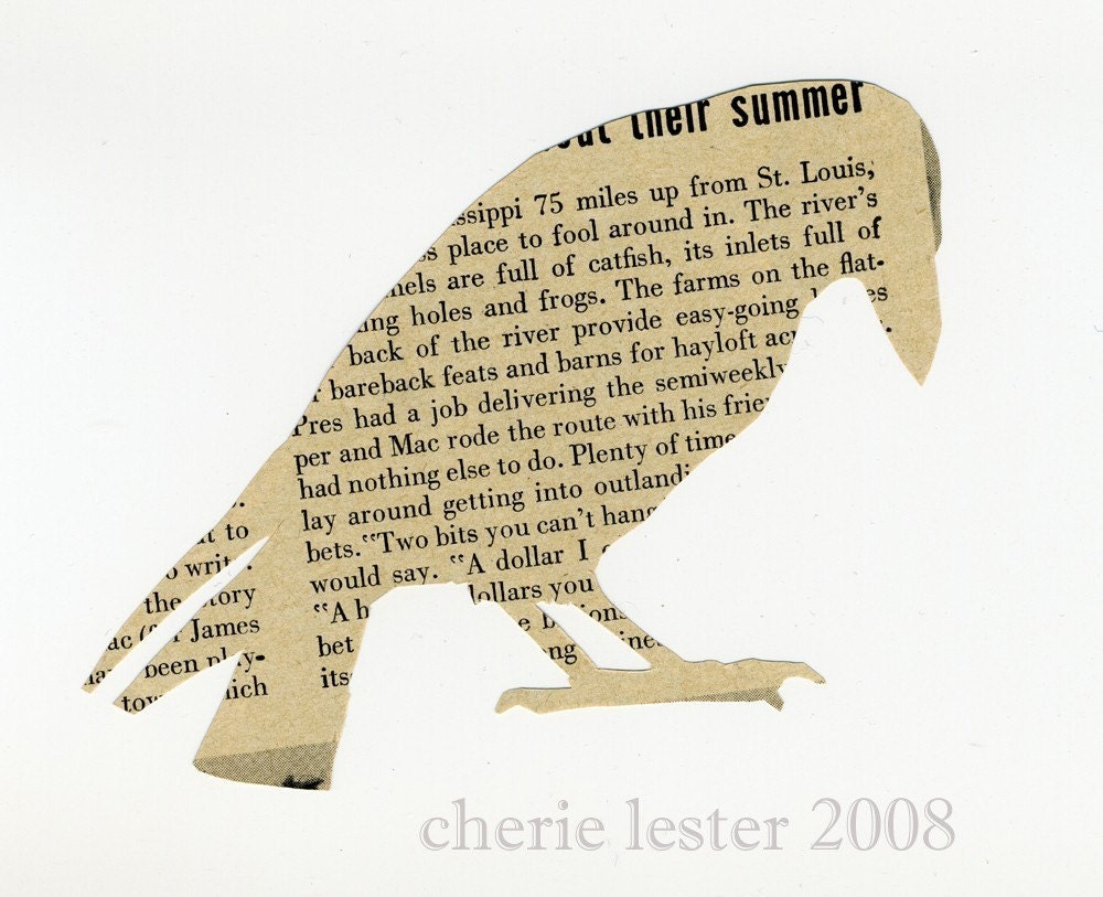 SALE -- Bird, Crow, Raven, St. Louis, White, Text, Collage, Think, Framed