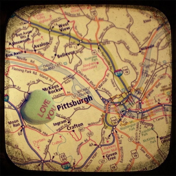 love you pittsburgh custom candy heart map art 5x5 ttv photo print - free shipping