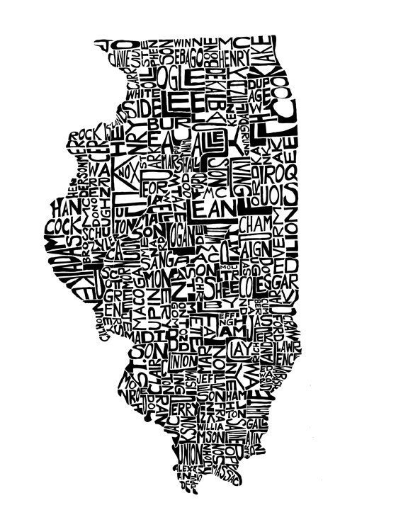 Illinois - typography map art print 8x10 - customizable state poster custom wedding engagement graduation gift anniversary wall art decor