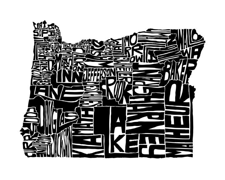 Oregon - typography map art print 8x10 - customizable personalized state poster custom wall decor engagement wedding housewarming gift