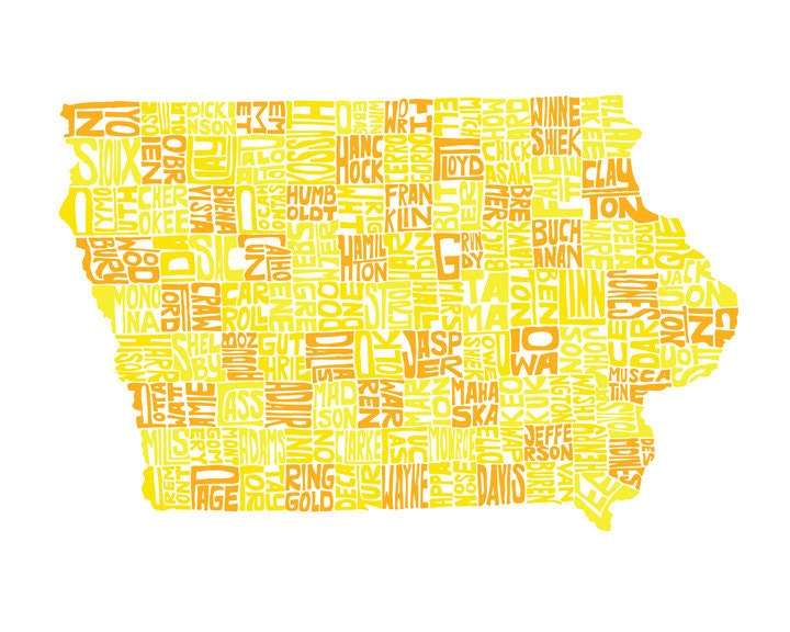 Iowa - typography map art print 8x10 - customizable personalized state poster custom wall decor engagement wedding housewarming gift