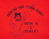 vintage 80s band t-shirt music tuna fish w sea C SCALE humor joke funny choir tee Large aquatic nature
