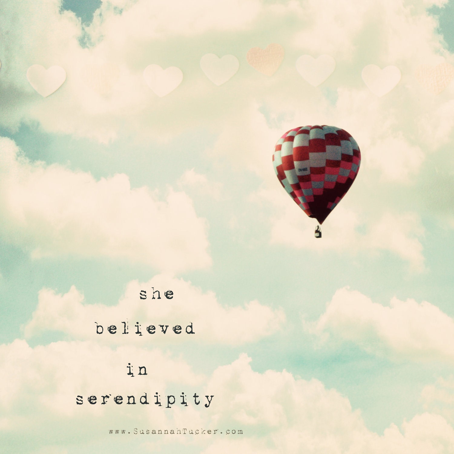 she believed in serendipity - 8x8" whimsical hot air balloon photo