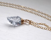 Aquamarine leaf gold chain necklace. Woodland, ocean, sea, sky inspired simple dainty bridal wedding jewellery