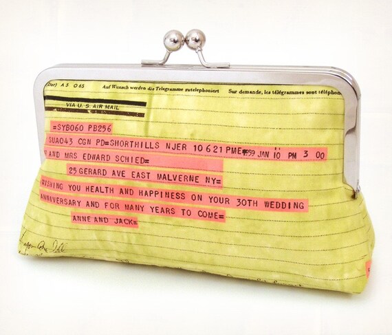 clutch purse, chartreuse telegram