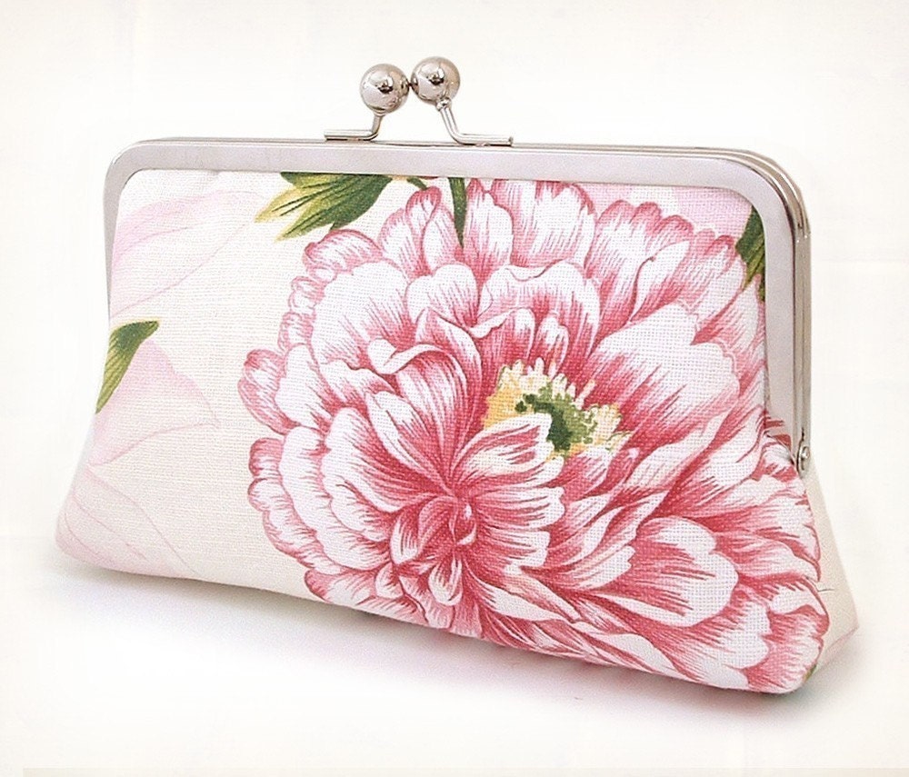 Peony & lotus clutch : Romantic purse for wedding / bridal / party