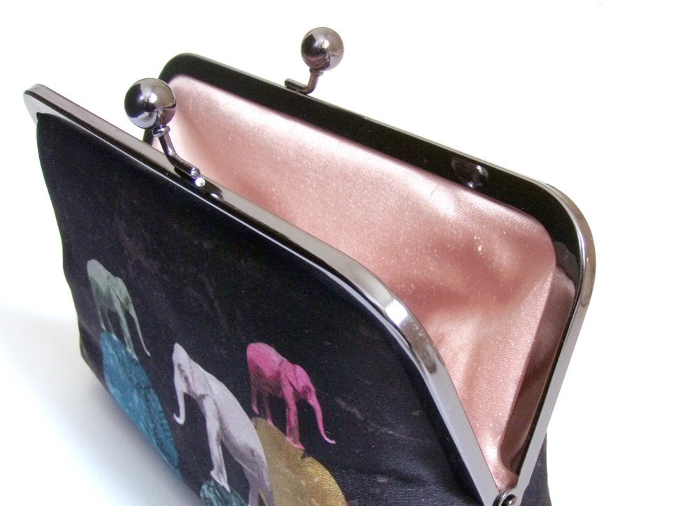 Elephants clutch bag : luxury printed silk purse, bridal accessory, bridesmaid gift, gift box