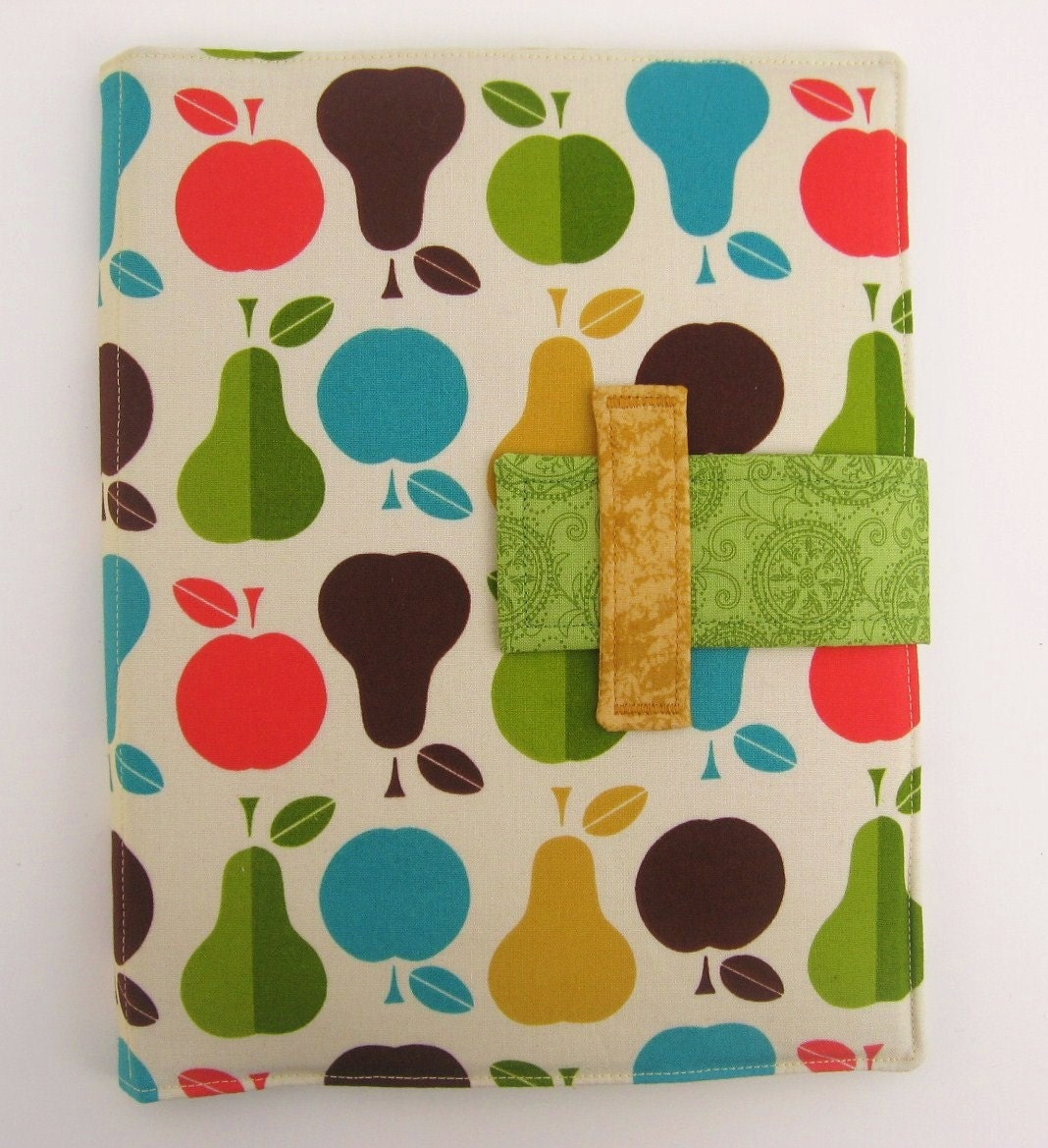 iPad case - ipad stand - ipad cover retro colors fruit silhouette pear apple fabric