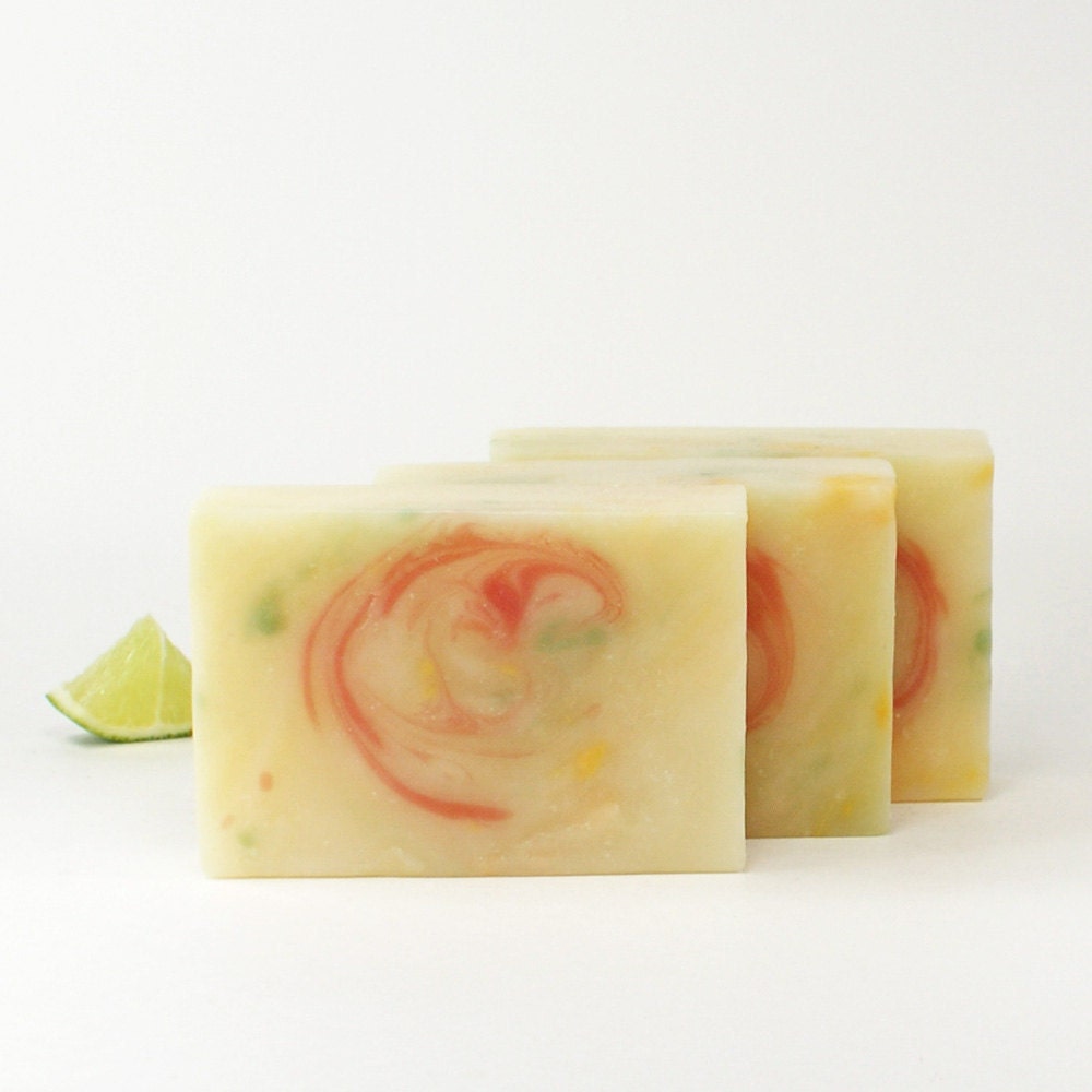 Lime Citrus Splash Soap - Summer Fragrance Refreshing Green Yellow Rosy Abstract Swirl Vegan Pure Soap