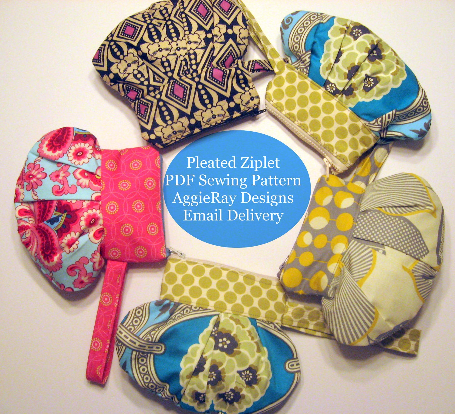 INSTANT DOWNLOAD pdf Wristlet Tutorial Sewing Pattern: The Pleated Ziplet Create and Sell