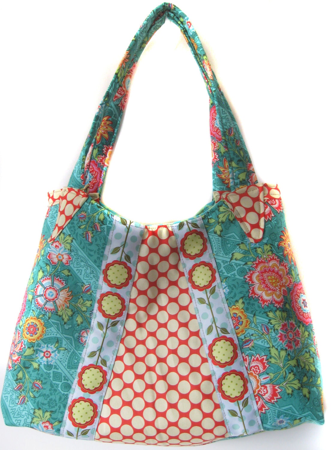 Shoulder Handbag/Tote/Purse - New Design- Red Green, Pink Cherry White Poka Dot