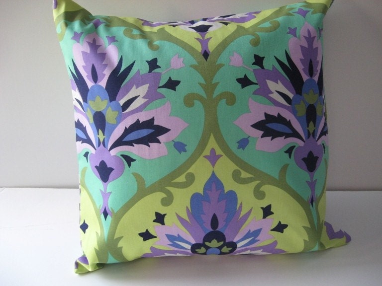 Super SALE 16 Inch Square - Pillow Cover - Cushion Cover - Pillowcases Purple - Emerald - Trumpet Flowers