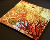 italian map and red coral decoupage glass tray