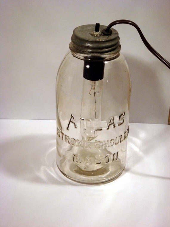 Recycled Tall Mason Jar Lamp Light