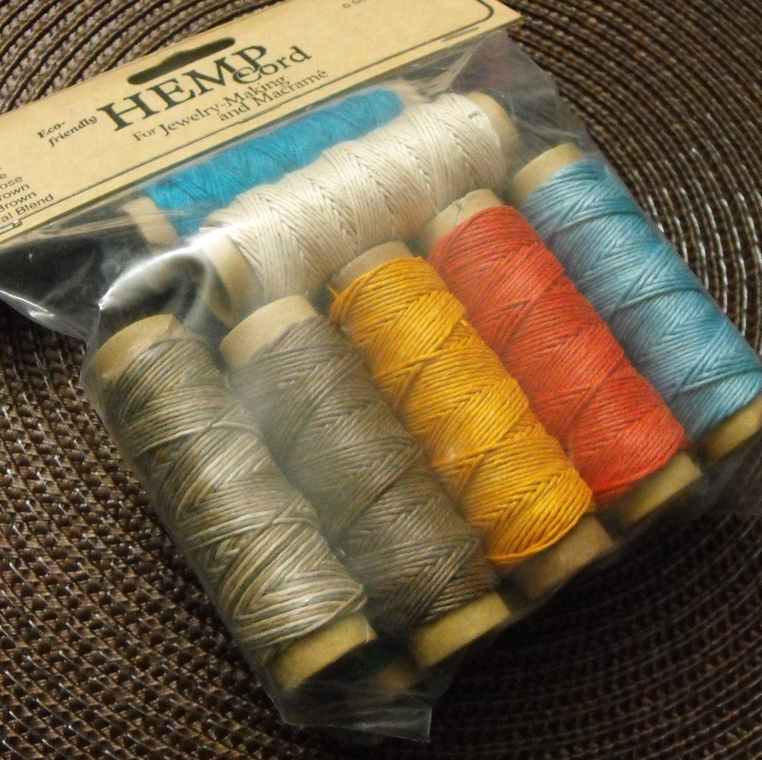 One New 12 Spool Pack of 3 Ply Rainbow of Colors Lot of 0.5mm width Natural Hemp Cord