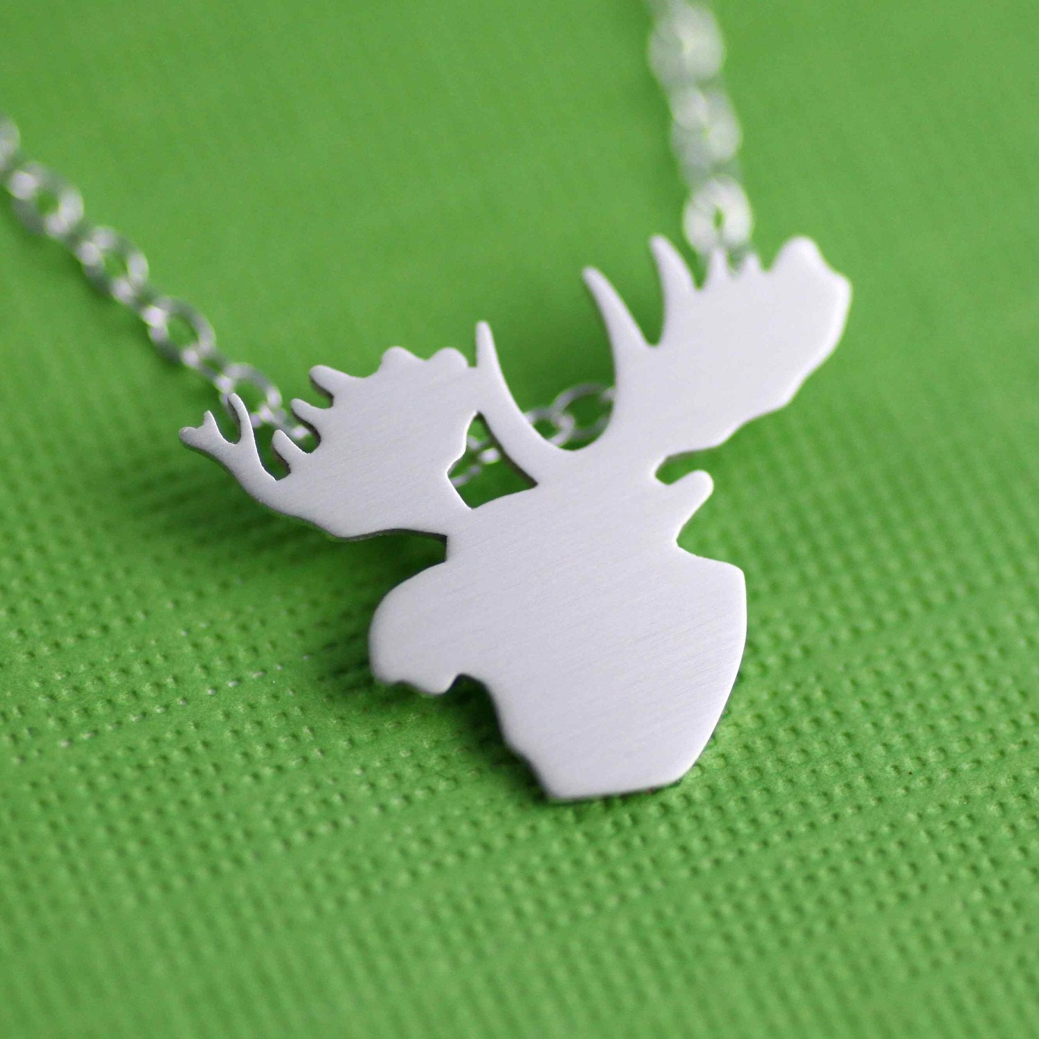 Moose Head Silhouette Necklace in Silver