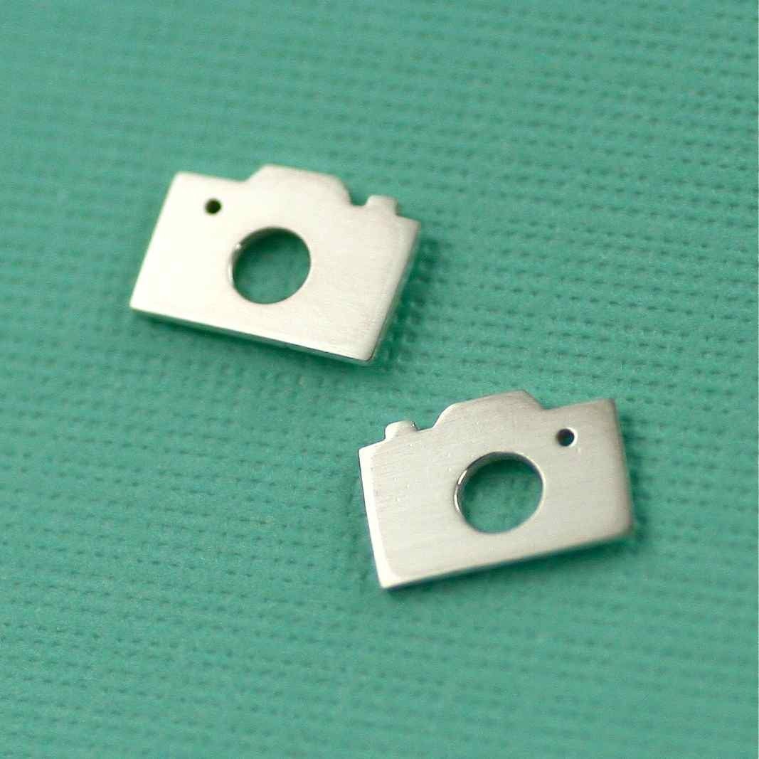 Camera Silhouette Stud Earrings in Silver