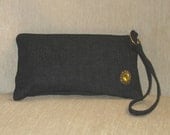 Dark Wash denim wristlet with vintage amber cabuchon
