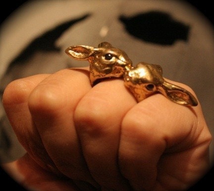 Bunny Love Ring in Gold with Onyx Eyes