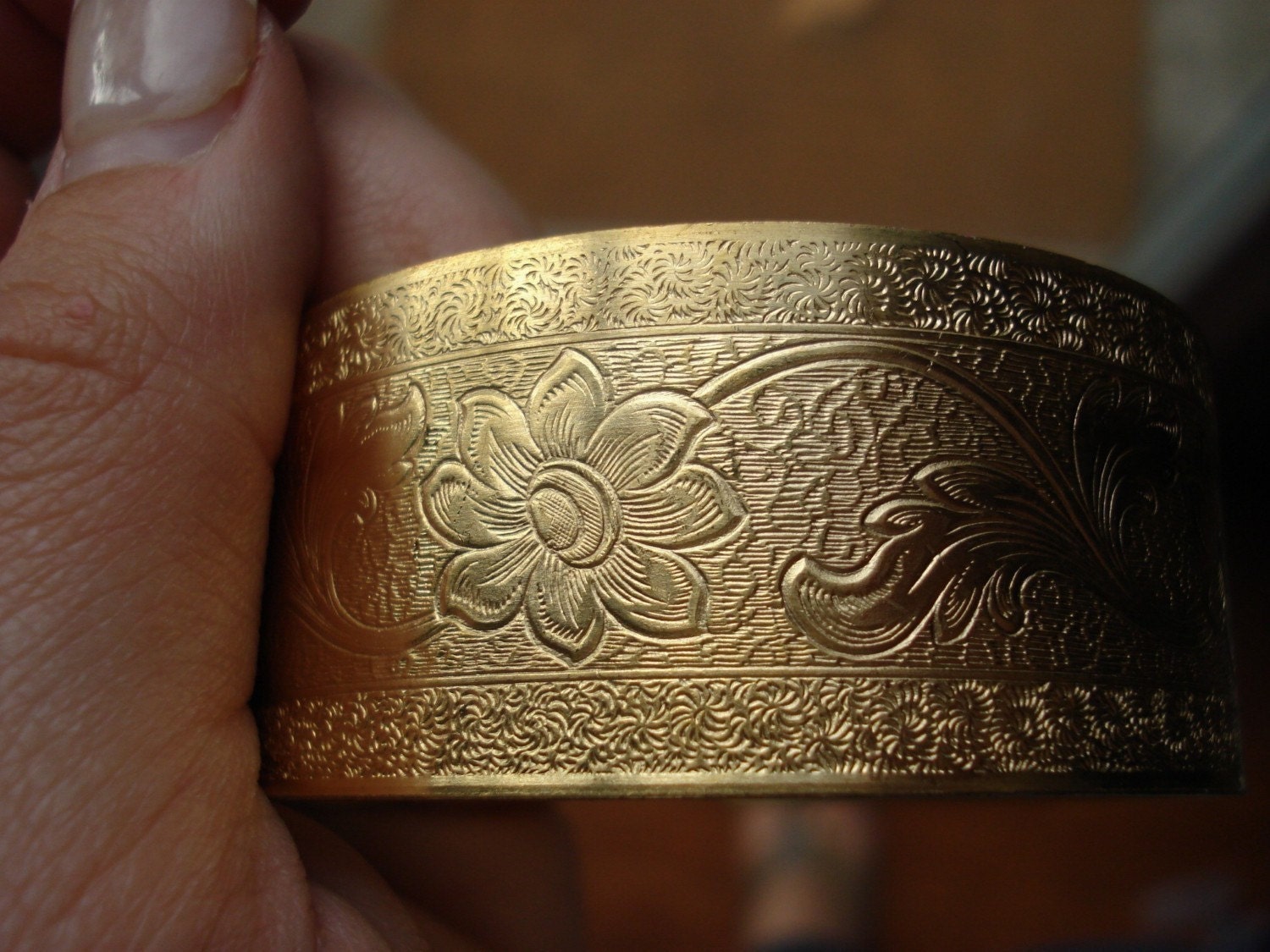 Vintage Floral Brass Cuff
