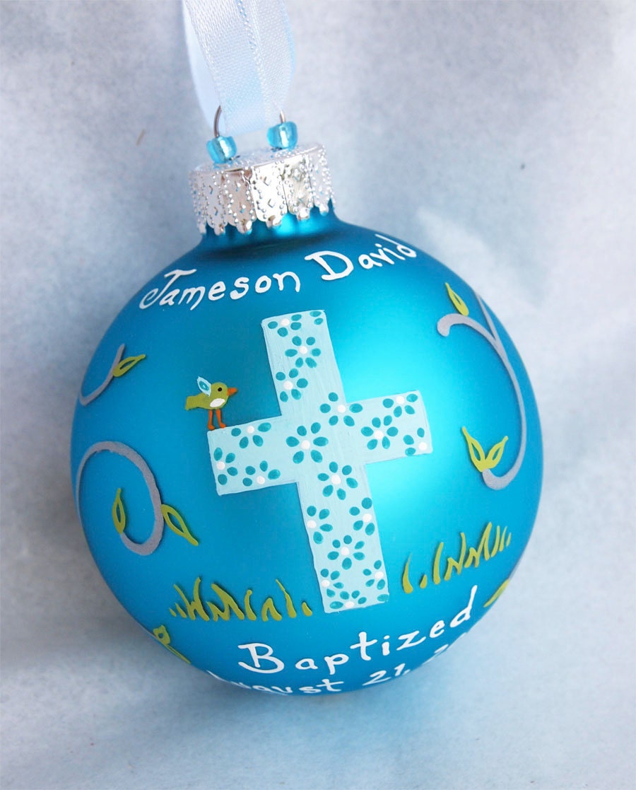Baptism Ornament - Boy, hand painted and personalized