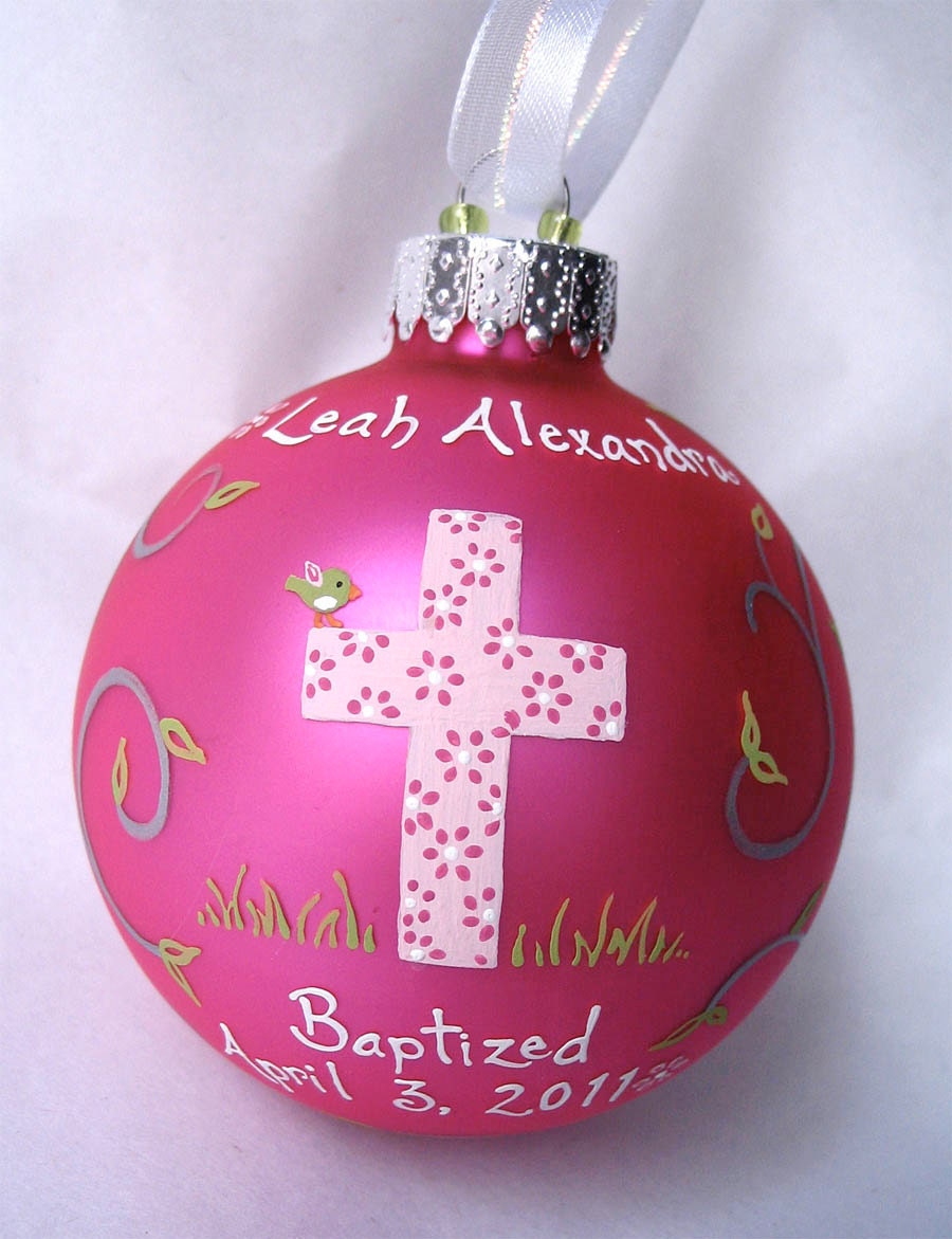 Baptism Ornament - Girl, hand painted and personalized