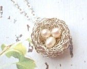 Tiny three eggs nest necklace