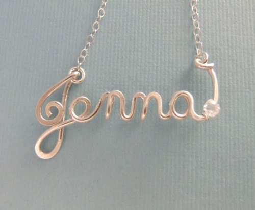 Custom Name Necklace with Crystal (Sterling Silver)