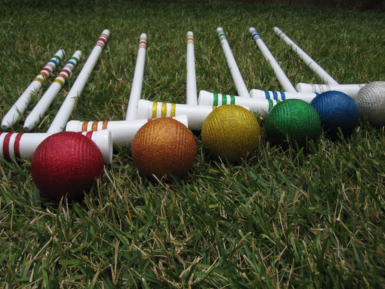 Rainbow Glittered Croquet Set