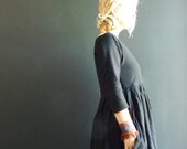 Black Cheesecloth Dress with Bateau Style Neckline and Gathered Skirt